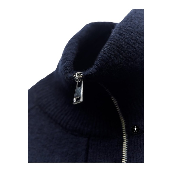 ZARA Navy Blue White Striped 1/4 Zip Oversized Knit Sweater Size XL - Picture 8 of 8